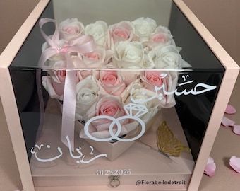 Personalized Luxury Flower Box Gift – Custom Rose Arrangement, Engagement Keepsake Box, Wedding Gift, Anniversary Gift, Valentines Day Gift