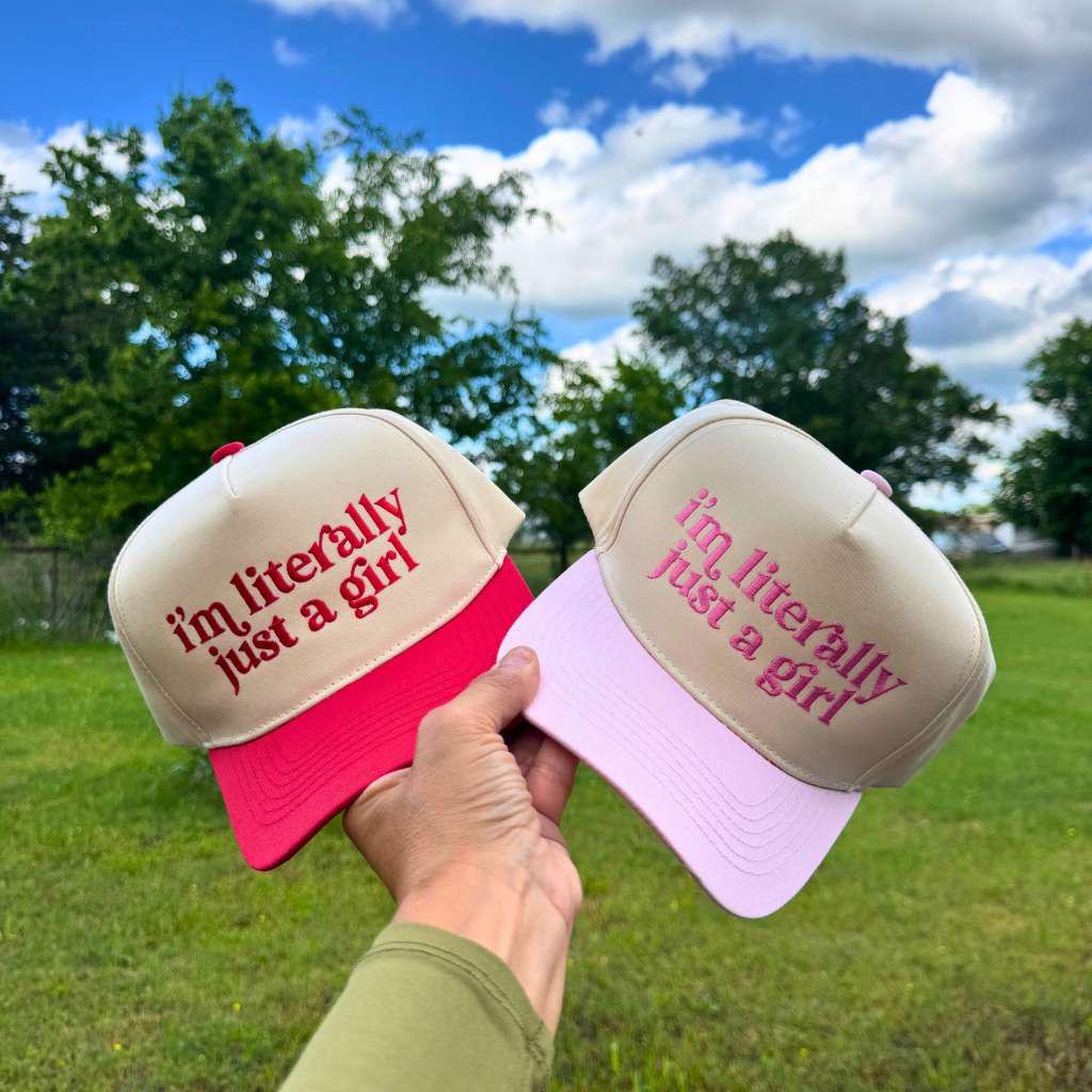 Literally Just a Girl Trucker Hat, Embroidered Two-tone 