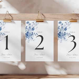 Blue Toile Wedding Table Numbers: French Country Printable (Canva Download)