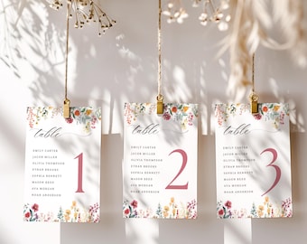 Wildflower Wedding Seating Chart & Table Numbers Rustic Floral Wedding Decor Editable Printable Template Boho Wedding Signs