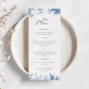 Toile Hochzeitsmenü Vorlage Druckbare Blaue Chinoiserie Menükarte Elegante Französische Hochzeit Abendmenü Bearbeitbar Digitaler Download