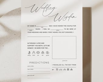Wedding Wisdom Card Template Printable Advice for the Couple Cards Editable Wedding Activity Guestbook Alternative Instant Download