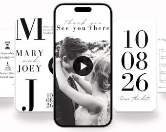 Elegant Black & White Wedding Video Invitation Template (Digital Invite)