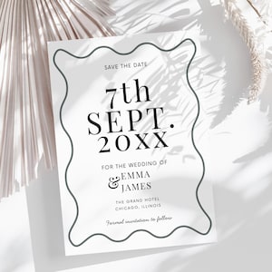 Minimalistische Save the Date Vorlage Moderne Hochzeitskarte mit sauberer Typografie Bearbeitbare Vorlage Sofortiger Download Einfaches, elegantes Design