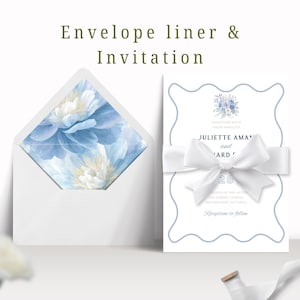 Pastel Blue Wedding Envelope Liner Template: Elegant Watercolor Design (PDF Downloadable Canva Template)