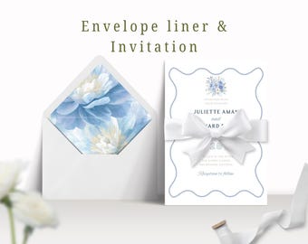 Pastel Blue Wedding Envelope Liner Template Elegant Spring Wedding Liner Printable Envelope Insert for Wedding Invitations