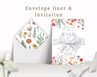 Wildflower Wedding Envelope Liner Template Printable Envelope Insert Floral Wedding Stationery  Rustic Boho DIY Liner Instant Download