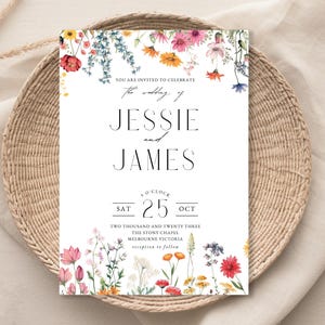 Wildflower Wedding Invitation Bundle Canva Template Editable Wedding Invitation Minimal Boho Wedding Invite Suite