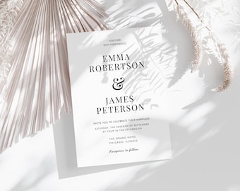 Minimalist Wedding Invitation Template: Modern Black and White Design (Canva Editable, PDF Download)