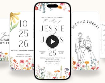 Boho Wildflower Wedding Video Invitation: Editable Digital Invite
