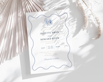 Pastel Blue Wedding Invitation Template Elegant Editable Invite Modern Printable Soft Blue Wedding Invitation | Instant Download
