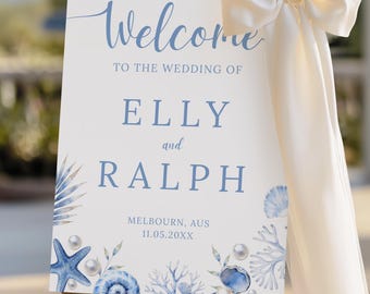 Seashell Wedding Welcome Sign: Coastal Beach Theme (Printable Template)