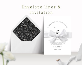Black Elegant Wedding Envelope Liner Classic Formal Invitation Liner Printable Black Envelope Insert Minimalist Wedding Detail Berry Liner