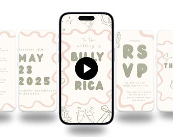 Olive Green Quirky Wedding Video Invitation Template Funny Modern Digital Wedding Invite  Editable Animated Wedding Invite