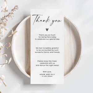 Wedding Thank You Place Card Template, Thank You Place Setting Card, Editable Wedding Table Thank You Sign, Minimal Wedding Printable