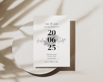 Timeless Black and White Save the Date Template Modern Minimalist Wedding Announcement Instant Download Invitation