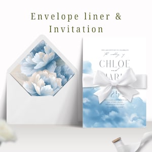 Blue Wedding Envelope Liner: Elegant Pastel Printable (Digital Download, A7/A2/Square + Bonus Invite)