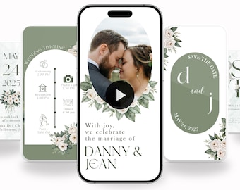 Sage Green Wedding Video Invitation: Modern Elegant Digital Invite