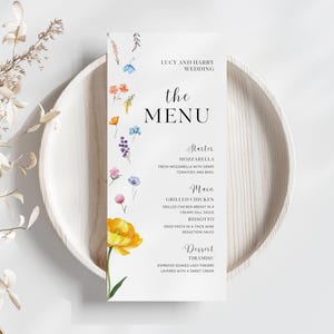 Wildflower Wedding Menu Template Printable Floral Wedding Menu Card Boho Garden Reception Menu Editable Canva Download