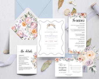 Suite de faire-part de mariage floral pastel : motif printanier modifiable (téléchargement numérique)