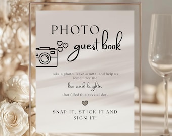 Minimalist Photo Guestbook Sign Wedding Template Modern Printable Guest Book Table Sign Snap Stick Sign Card Instant Download