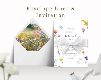 Wildflower Envelope Liner Wedding Template Printable Floral Envelope Liner | Boho Garden Wedding Stationery Digital Download