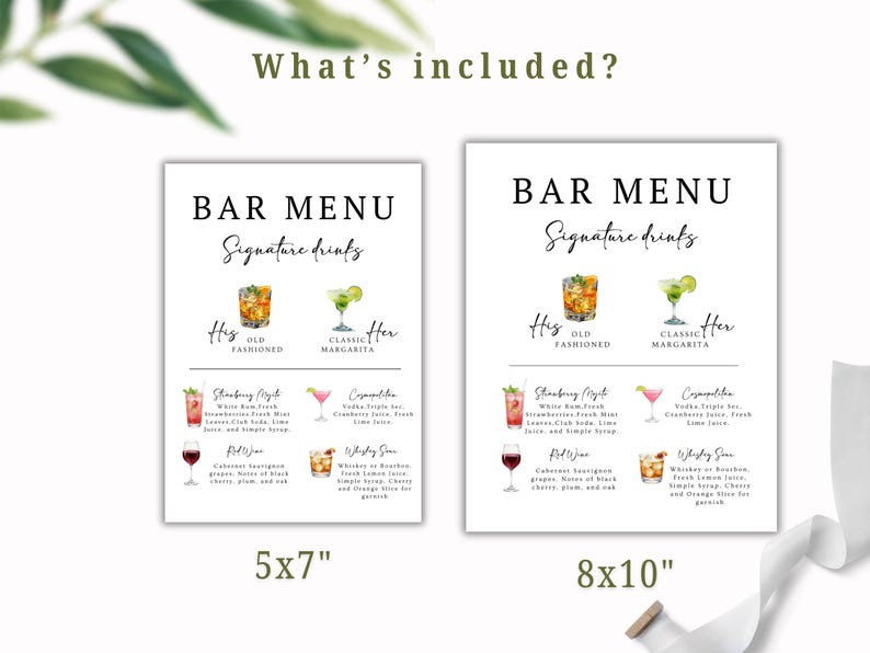 Bar Menu & Signature Drinks Wedding Template, Editable Cocktail Menu ...