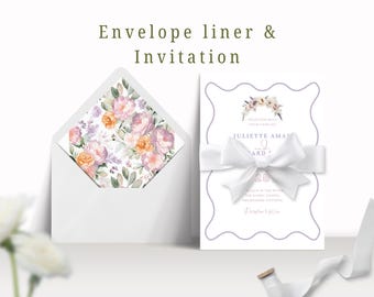 Pastel Spring Floral Envelope Liner for Wedding Invitations, Soft Watercolor Blooms, Elegant Wedding Stationery, Printable Design