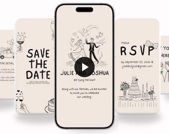 Whimsical Hand-Drawn Wedding Video Invitation Template (Digital Invite)