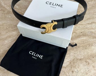 Vintage zwarte Céline riem met gouden gesp – chique minimalistische damesriem – tijdloze Parijse luxe stijl