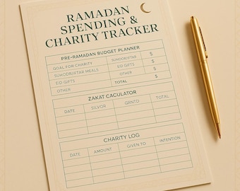 Ramadan Spending and Charity Tracker | Zakat and Sadaqah Budget Planner | Digital Islamic Finance Download