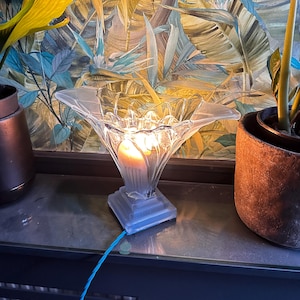 Art Deco-bordslampa i blått glas från 1930-talet "Greta"