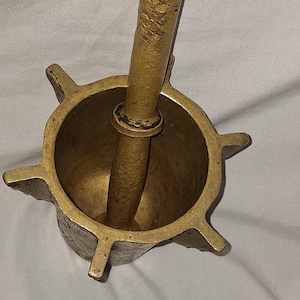 Antique Moroccan Mehraz - 100-Year-Old Brass Mortar & Pestle - Jewish Berber Copper Spice Grinder - Handmade Vintage Kitchen Decor
