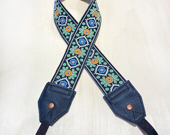 Camera Strap Scandinavian Style Floral Handmade Leather and Suede Camera Strap  DSLR