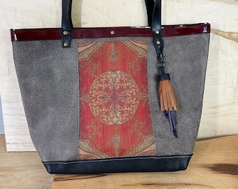 Mandala Leather Tote Bag with Tassel Big Market Bag Business- IN STOCK