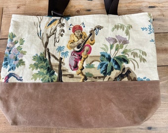 Oversized Silk Linen Toile Canvas and Tapestry Tote Bag IN STOCK market  waxed canvas