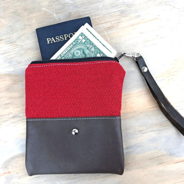 Handmade Color Options Travel Wrist Purses leather fabric passport holder