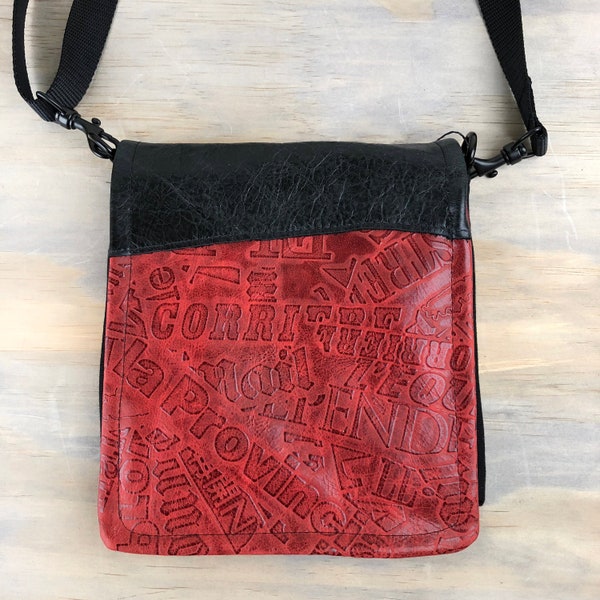 Purse Black Red Leather Travel Bag Cross Body Shoulder Bag Messenger