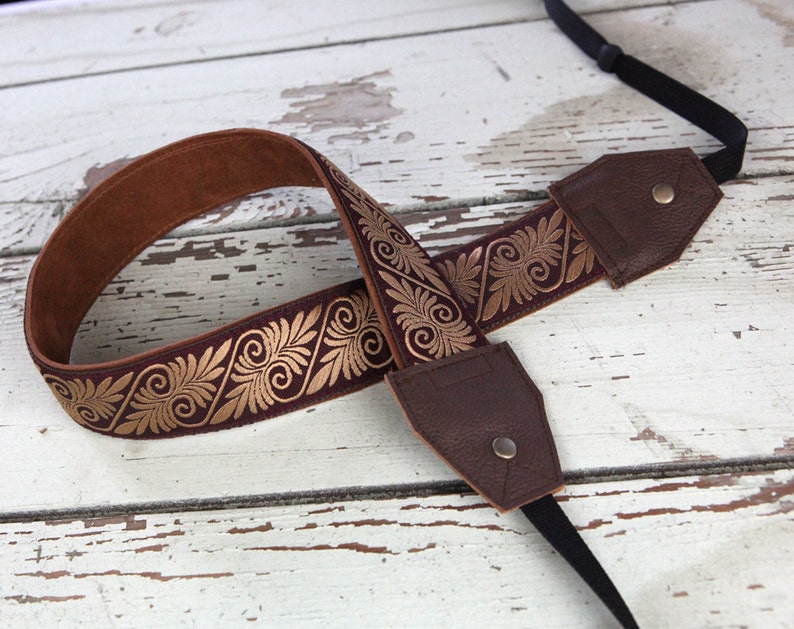 Handmade Leather and Suede Camera Strap Burgundy Scrolls DSLR PRE-ORDER