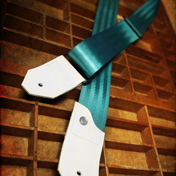 NEW Leather and Seat Belt Guitar Strap - Teal