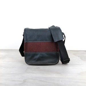 Camera Bag -  SMALL Tweed Leather Tapestry and Leather DSLR Camera Bag Burgundy Wine