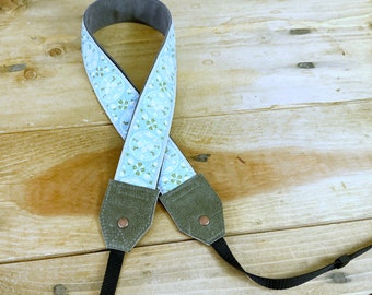 Nordic Style Handmade Leather and Suede Camera Strap Light Blue