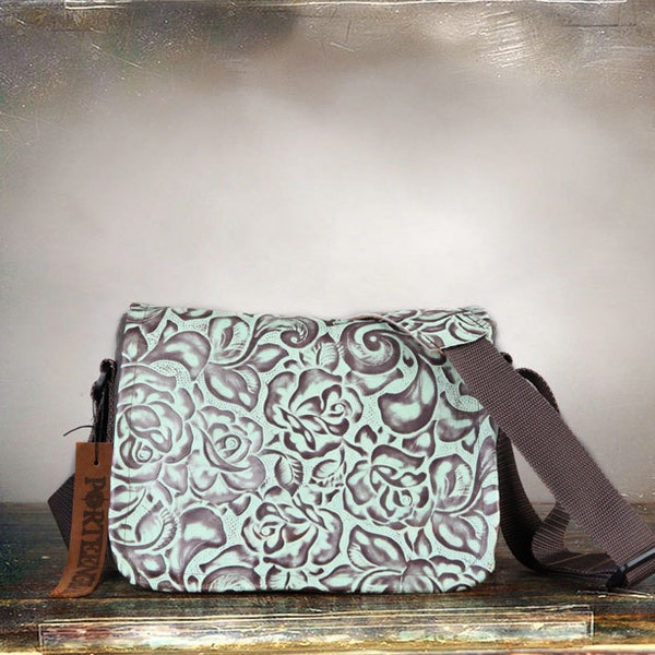 Leather Camera Bag - Mint Embossed Leather Bag - PRE ORDER