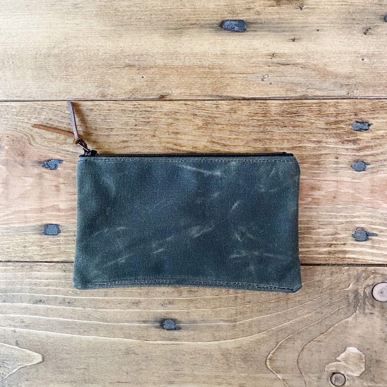 1 Waxed Canvas Zippered Pouch Case Purse Holder Camera Card Olive Green