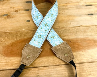 Nordic Style Handmade Leather and Suede Camera Strap Light Blue