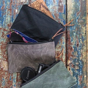 1 Waxed Canvas Zippered Pouch Case Purse Holder Camera Card image 9