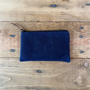 1 Waxed Canvas Zippered Pouch Case Purse Holder Camera Card Blue