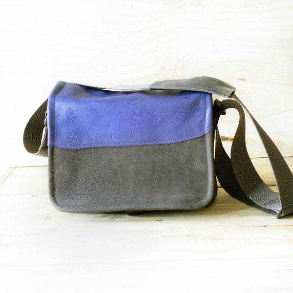 Purple Camera Bag MEDIUM Handmade Medium Leather Brown Distressed Satchel Bag