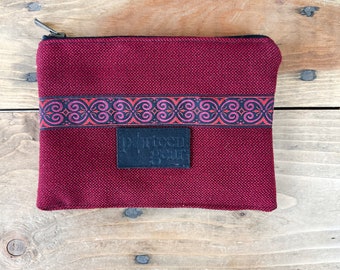 Red Tweed Zippered Pouch Bag