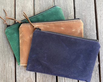 Set of 3 Choose Colors Waxed Canvas Zippered Pouches 4x6 Gift Card Holders